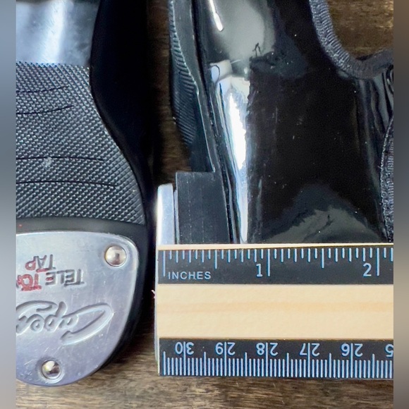 Black Patent CAPEZIO Tap Shoes Size 10M Tele Tone Tap N625C Elastic No Laces - Picture 7 of 7